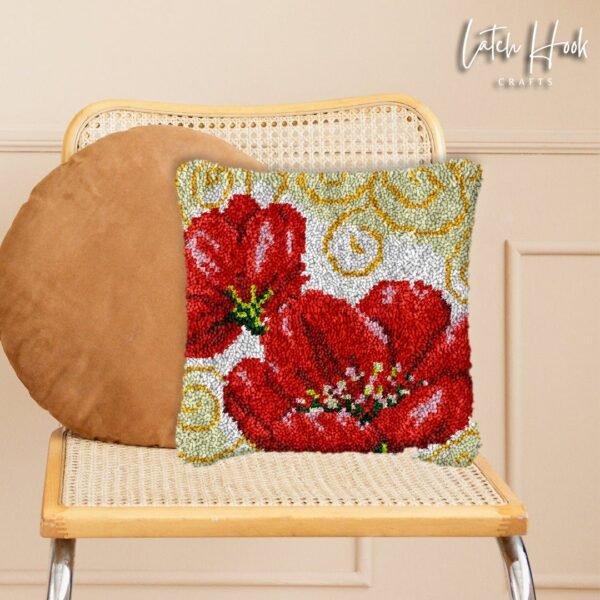 Pair of Red Daisies - Latch Hook Pillow Kit