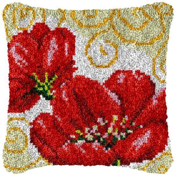 Pair of Red Daisies - Latch Hook Pillow Kit