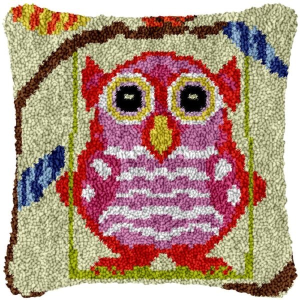 Pink Cartoon Owl - Latch Hook Pillow Kit