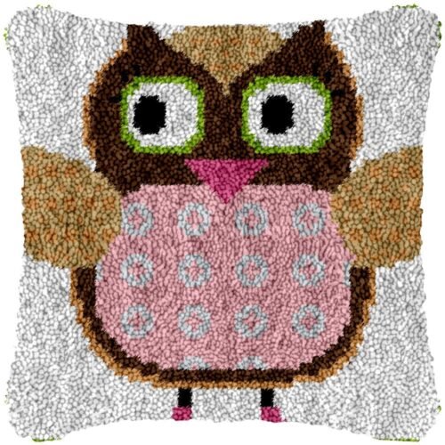 Pink Owl - Latch Hook Pillow Kit