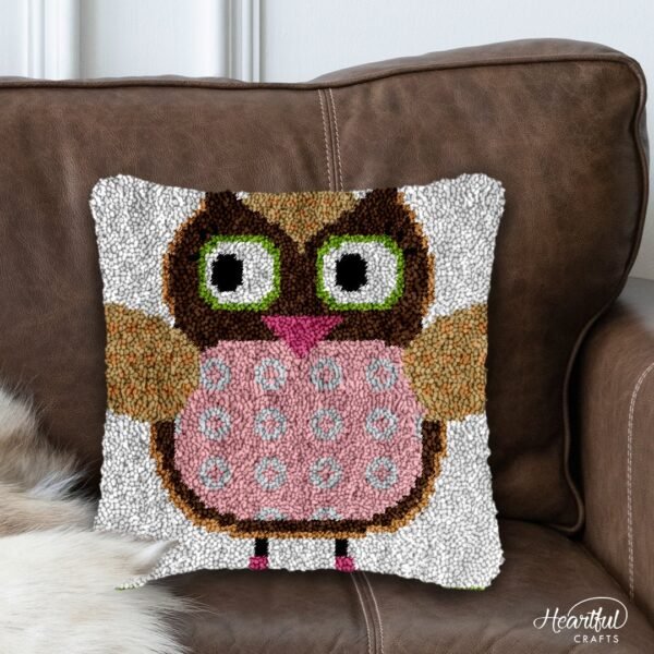 Pink Owl - Latch Hook Pillow Kit