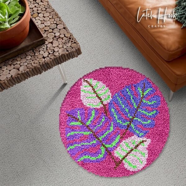Pink Palm Leaves - Latch Hook Rug Kit