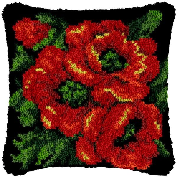 Poppies on Black - Latch Hook Pillow Kit