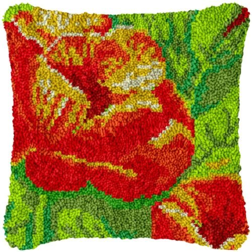 Red Blooms - Latch Hook Pillow Kit