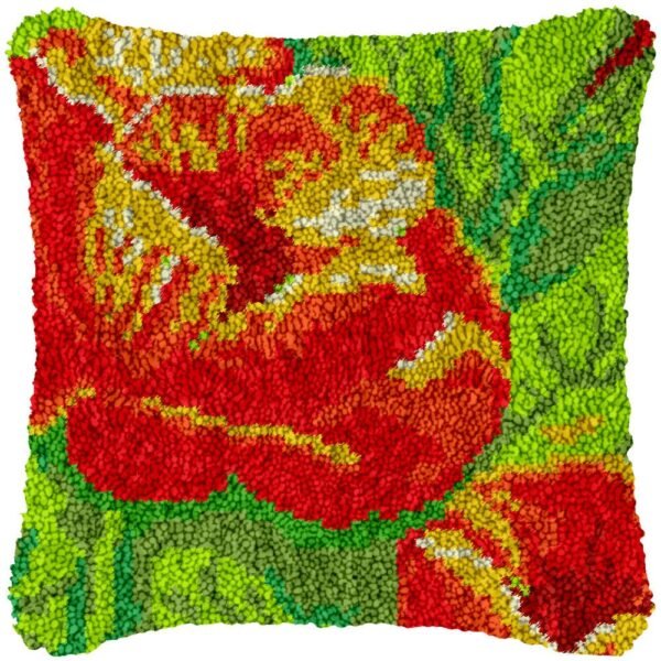 Red Blooms - Latch Hook Pillow Kit