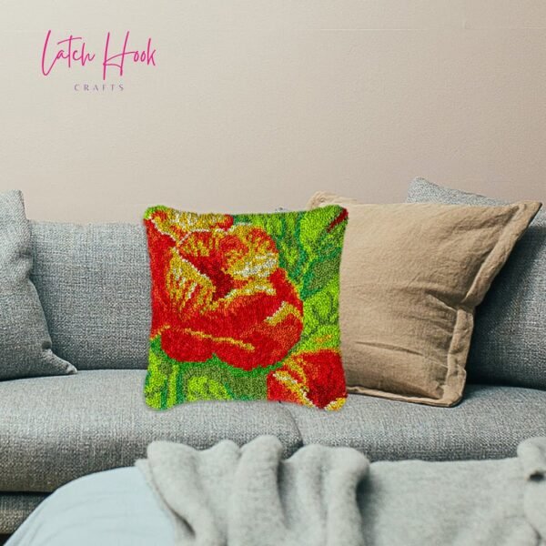 Red Blooms - Latch Hook Pillow Kit