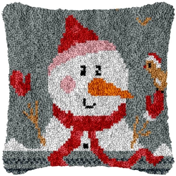 Snowman with Candy - Latch Hook Pillow Kit