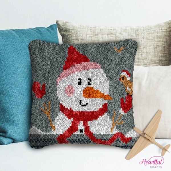 Snowman with Candy - Latch Hook Pillow Kit