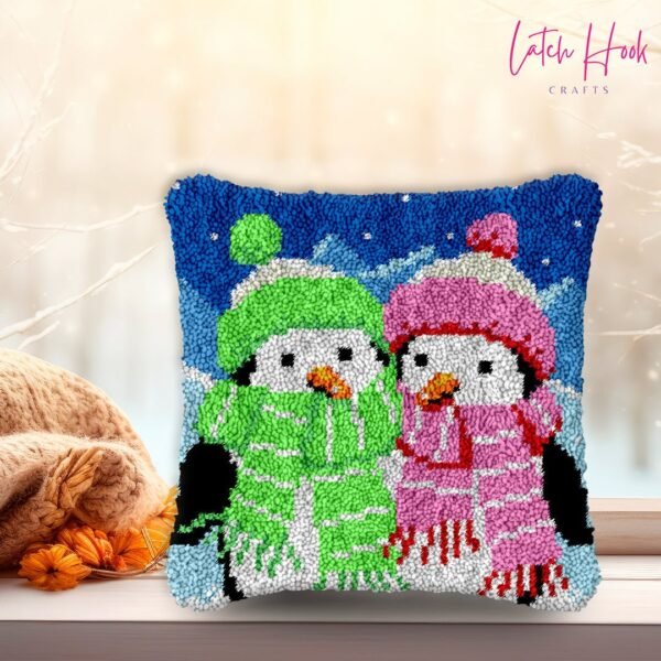 Snuggle Up Penguins - Latch Hook Pillow Kit