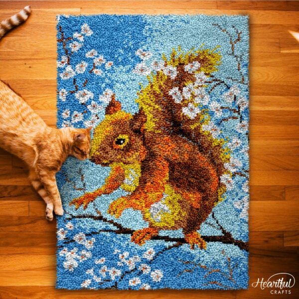Squirrel and Blossoms - Latch Hook Rug Kit