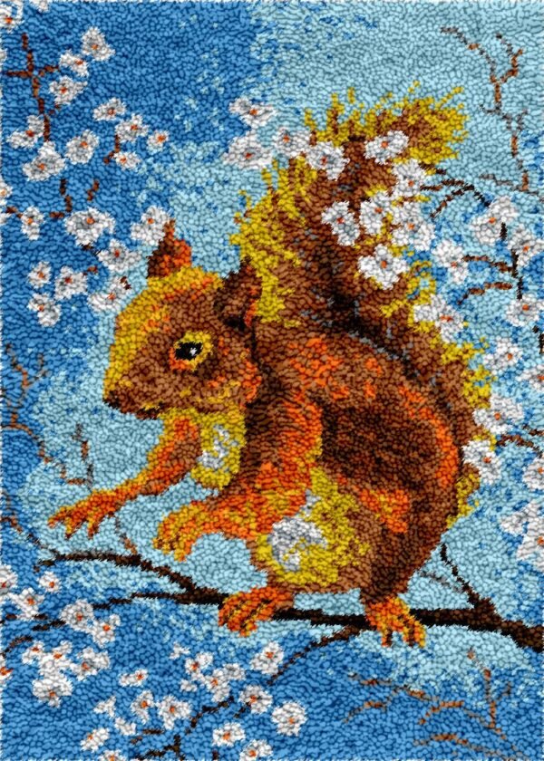 Squirrel and Blossoms - Latch Hook Rug Kit