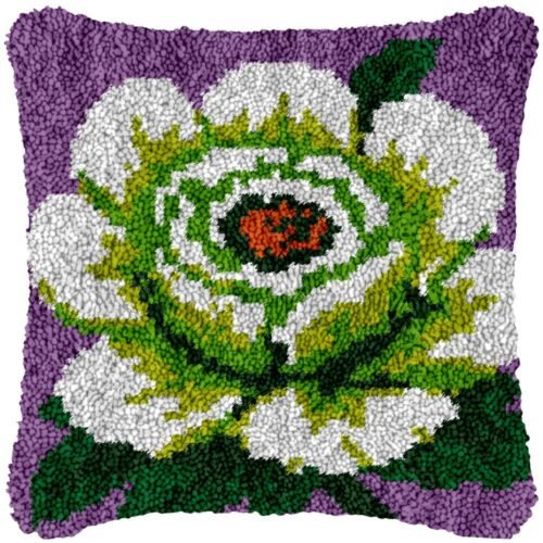 White Peony on Purple - Latch Hook Pillow Kit