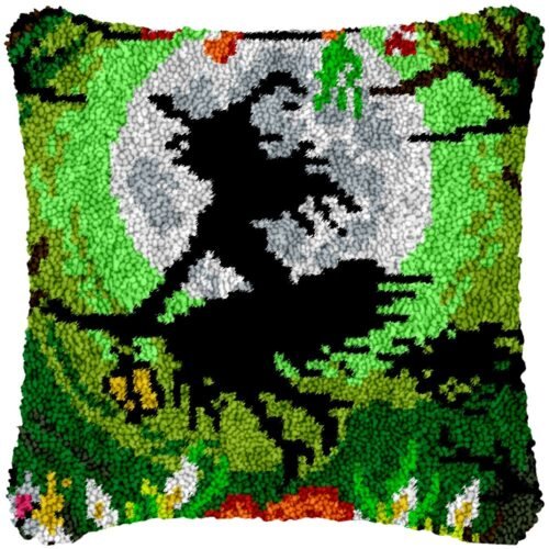 Witch on Broom - Latch Hook Pillow Kit