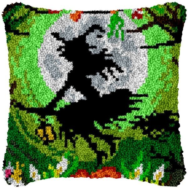Witch on Broom - Latch Hook Pillow Kit